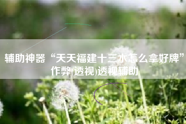 辅助神器“天天福建十三水怎么拿好牌	”作弊(透视)透视辅助