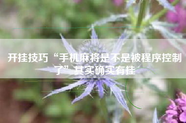 开挂技巧“手机麻将是不是被程序控制了”其实确实有挂