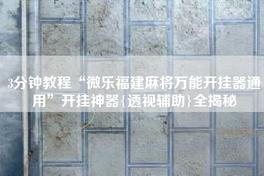 3分钟教程“微乐福建麻将万能开挂器通用”开挂神器{透视辅助}全揭秘