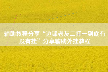 辅助教程分享“边锋老友二打一到底有没有挂	”分享辅助外挂教程
