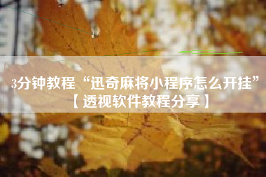 3分钟教程“迅奇麻将小程序怎么开挂”【透视软件教程分享】