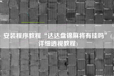 安装程序教程“达达盘锦麻将有挂吗	”(详细透视教程)
