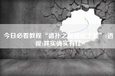 今日必看教程“德扑之星辅助下载”(透视)其实确实有挂