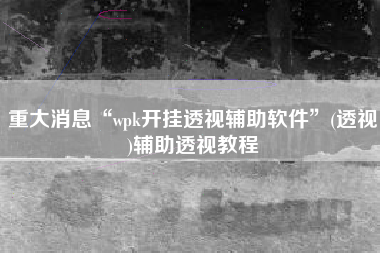 重大消息“wpk开挂透视辅助软件”(透视)辅助透视教程