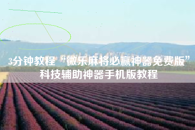 3分钟教程“微乐麻将必赢神器免费版”科技辅助神器手机版教程