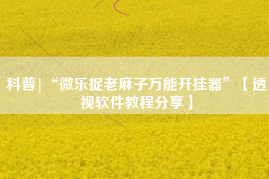 科普|“微乐捉老麻子万能开挂器”【透视软件教程分享】