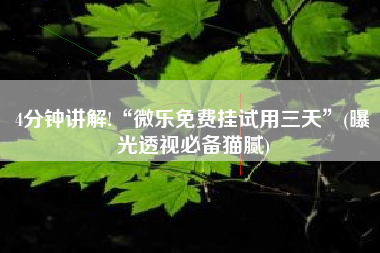 4分钟讲解!“微乐免费挂试用三天	”(曝光透视必备猫腻)