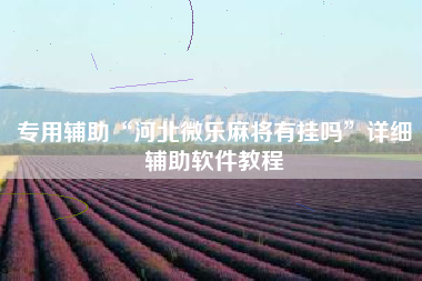 专用辅助“河北微乐麻将有挂吗	”详细辅助软件教程