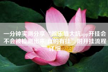一分钟实测分享“微乐填大坑app开挂会不会被检测出来[真的有挂”附开挂流程详细