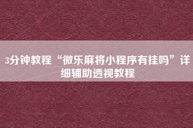 3分钟教程“微乐麻将小程序有挂吗	”详细辅助透视教程