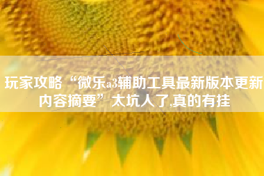 玩家攻略“微乐a3辅助工具最新版本更新内容摘要”太坑人了,真的有挂