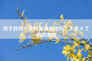 终于找到“全民雀神有挂吗	”太坑人了,真的有挂