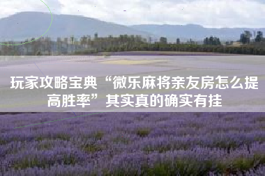 玩家攻略宝典“微乐麻将亲友房怎么提高胜率”其实真的确实有挂