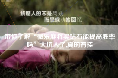 带你了解“微乐麻将买钻石能提高胜率吗	”太坑人了,真的有挂