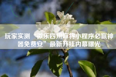 玩家实测“微乐四川麻将小程序必赢神器免费安	”最新开挂内幕曝光