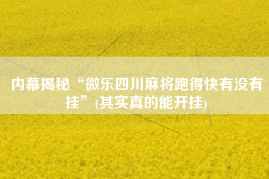 内幕揭秘“微乐四川麻将跑得快有没有挂”(其实真的能开挂)