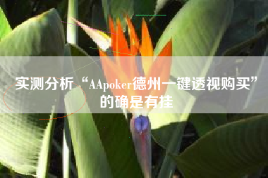 实测分析“AApoker德州一键透视购买”的确是有挂