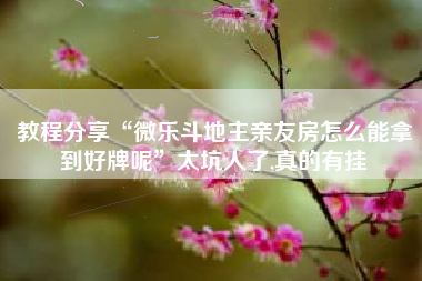 教程分享“微乐斗地主亲友房怎么能拿到好牌呢	”太坑人了,真的有挂