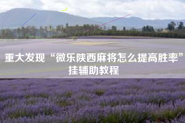 重大发现“微乐陕西麻将怎么提高胜率	”挂辅助教程