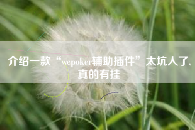 介绍一款“wepoker辅助插件”太坑人了,真的有挂