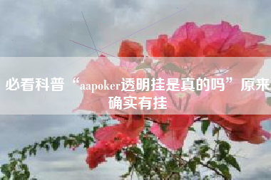 必看科普“aapoker透明挂是真的吗”原来确实有挂