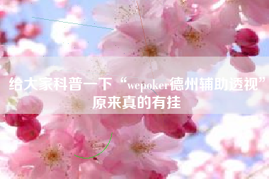 给大家科普一下“wepoker德州辅助透视”原来真的有挂