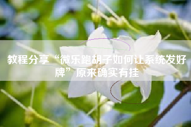 教程分享“微乐跑胡子如何让系统发好牌”原来确实有挂