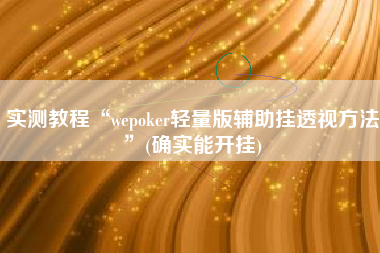 实测教程“wepoker轻量版辅助挂透视方法”(确实能开挂)