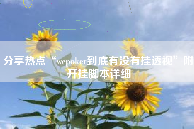 分享热点“wepoker到底有没有挂透视”附开挂脚本详细
