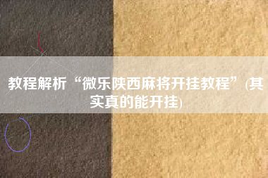 教程解析“微乐陕西麻将开挂教程	”(其实真的能开挂)