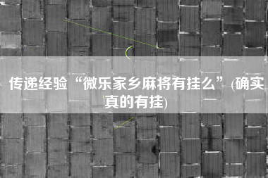 传递经验“微乐家乡麻将有挂么	”(确实真的有挂)