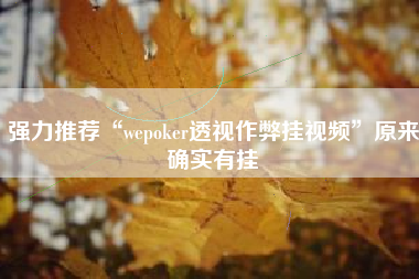强力推荐“wepoker透视作弊挂视频”原来确实有挂