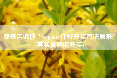 我来告诉你“wepoker作弊开挂方法原来”(其实真的能开挂)