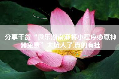 分享干货“微乐湖南麻将小程序必赢神器免费	”太坑人了,真的有挂