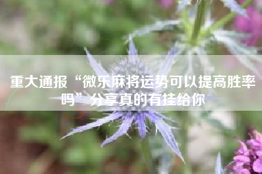 重大通报“微乐麻将运势可以提高胜率吗”分享真的有挂给你