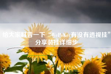 给大家科普一下“WePoKer有没有透视挂”分享装挂详细步