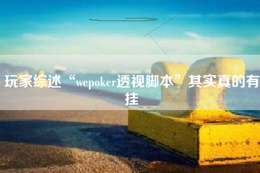 玩家综述“wepoker透视脚本”其实真的有挂