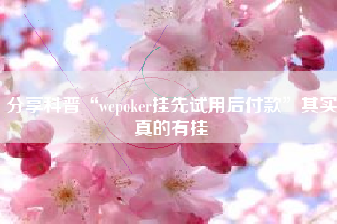 分享科普“wepoker挂先试用后付款”其实真的有挂