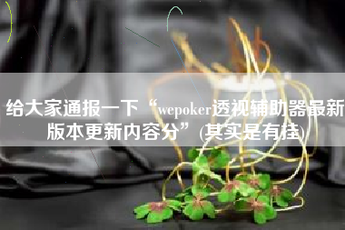 给大家通报一下“wepoker透视辅助器最新版本更新内容分”(其实是有挂)
